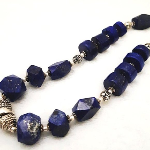 Vintage Necklace Genuine Blue Lapis Lazuli Gemstones 925 Silver Rondelle… - Picture 9 of 13